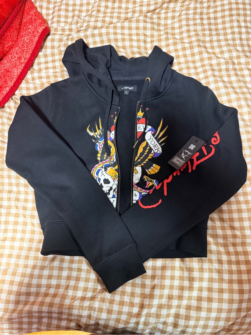 Brand New Ed Hardy Black Graphic Zip-Up Hoodie and Matching